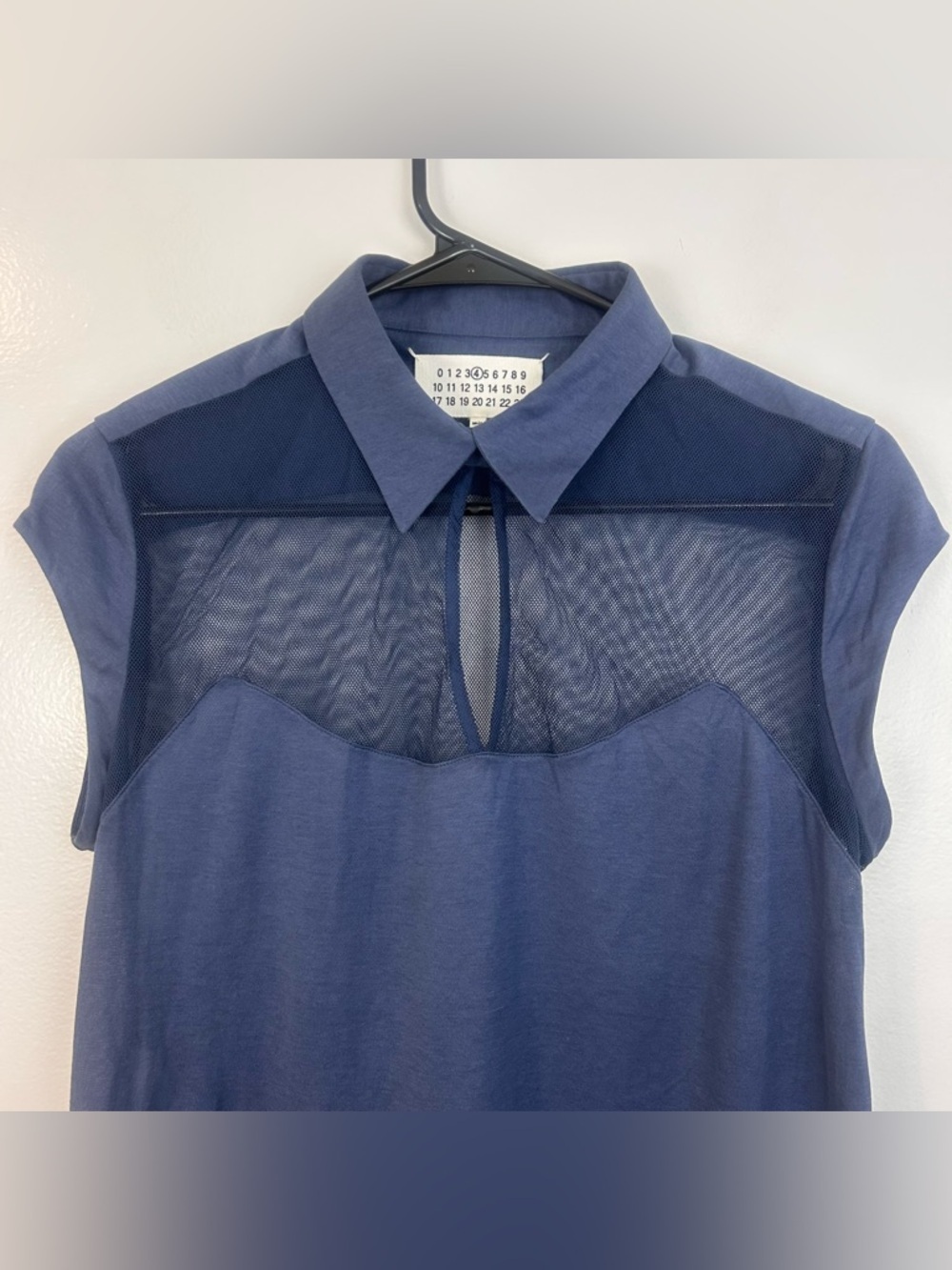 Maison Margiela Sheer Panel Mesh Keyhole Blue Lightweight Polo Top Size 10 - Picture 4 of 16